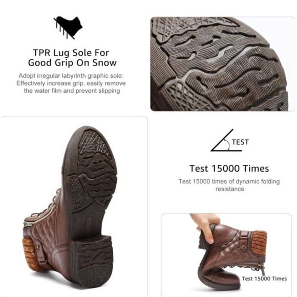 Stq Womens Solid Brown Vegan Combat Boots Quilted Leather 7 - Picture 3 of 9